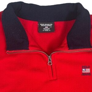 Vintage Polo Jeans‎ Co. Ralph Lauren XXL Pullover Fleece Quarter Zip Red Pockets